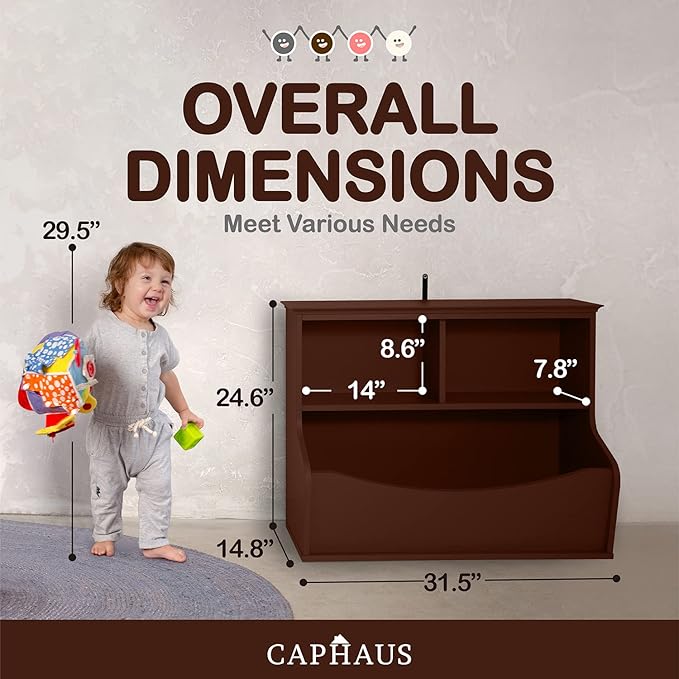 CAPHAUS Kids' Toy Storage Organizer, Open Storage Cubby, Multifunctional Book and Toy Storage Cabinet, Book and Toy Storage Shelf for Nursery, Playroom, Closet, Home Organization Toy Bookcase