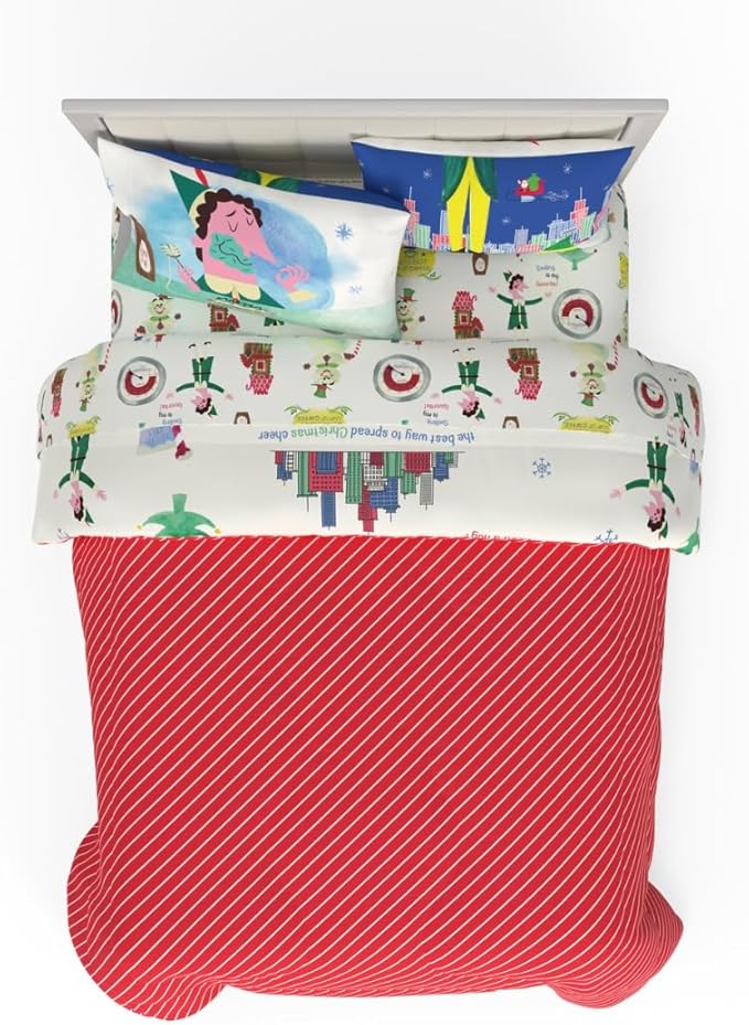 Elf Movie Christmas Bedding Set – 7 Piece Queen Size Holiday Reversible Microfiber Comforter & Sheet Set - Super Soft & Cozy, (Officially Licensed Product) by Franco Collectibles