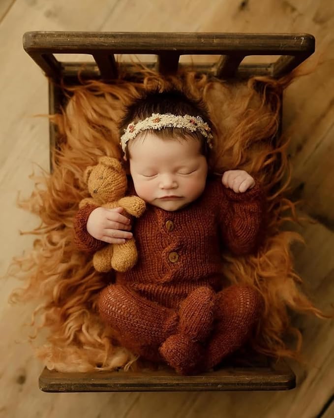 Newborn Bed Prop – Mini Wooden Bed for Baby Photography, Rustic Wood Photo Prop for Newborn Photoshoots & Posing Sessions Detachable Doll Bed