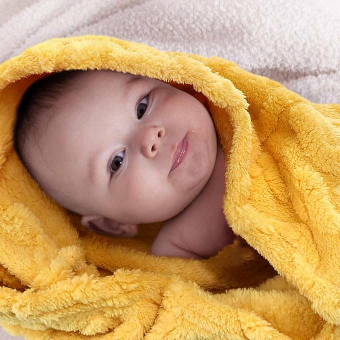 VitalCozy 4 Pcs Soft Fleece Baby Blankets Set 30" x 40" 3D Plush Warm Nursery Swaddling Bed Blanket Little Boys Girls Infant Toddlers and Newborn Receiving Gifts Blankets(Orange Set)