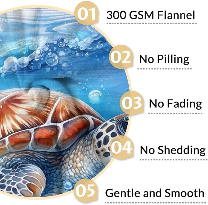 Turtle Stuff for Kids - 30" x 40" Inches Cute Throw Blanket for Girls Boys - Blue Lightweight Furry Blankets for Sofa, Lap & Office