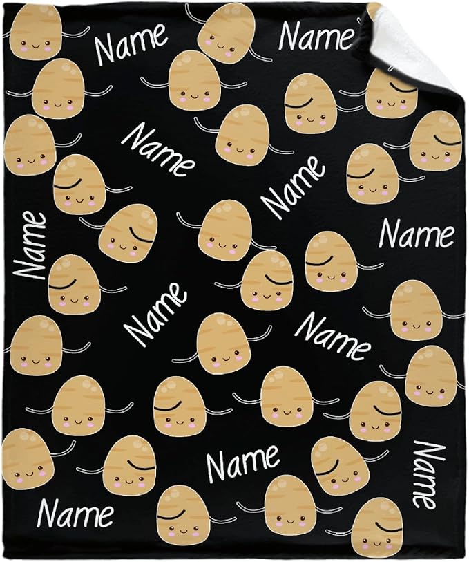 Thuswarm Custom Flannel Blanket with Text Cute Potato Kawaii Black Customized Blankets Warm Unique Personalized Throw Souvenirs Gift of Love