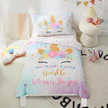 PINNKKU 4-Piece Toddler Bedding Set, Includes 1 Flat Sheet, 1 Fitted Sheet, 1 Comforter and 1 Reversible Pillowcase, Standard Toddler Comforter & Sheet Set, Ultra Soft Toddler Bed Set, Unicorn