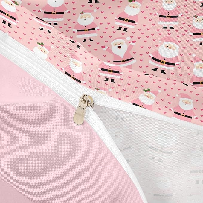 Feelyou Christmas Bedding Set for Kids Boys Girls Cute Santa Claus Comforter Cover Set Cartoon Xmas Theme Duvet Cover Bedroom Decor Pink Dreamy Heart Bedspread Cover King Size Bedding Collection 3Pcs
