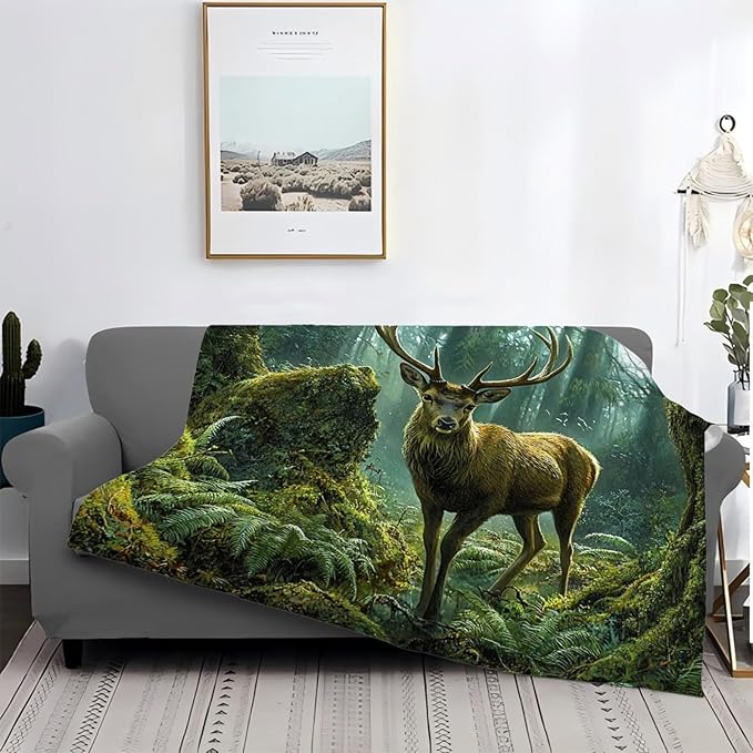 Tijuboni Forest Elk Deer Throw Blanket Deer Gifts for Girls Boys Women Men Kids Adults Soft Flannel Fleece Blanket for Couch Sofa Bed Home Decor 40"x50"