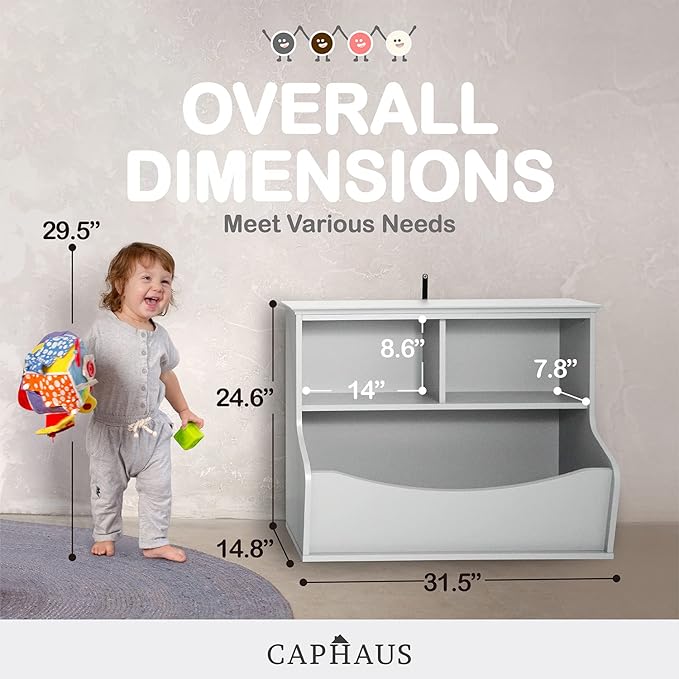 CAPHAUS Kids' Toy Storage Organizer, Open Storage Cubby, Multifunctional Book and Toy Storage Cabinet, Book and Toy Storage Shelf for Nursery, Playroom, Closet, Home Organization Toy Bookcase