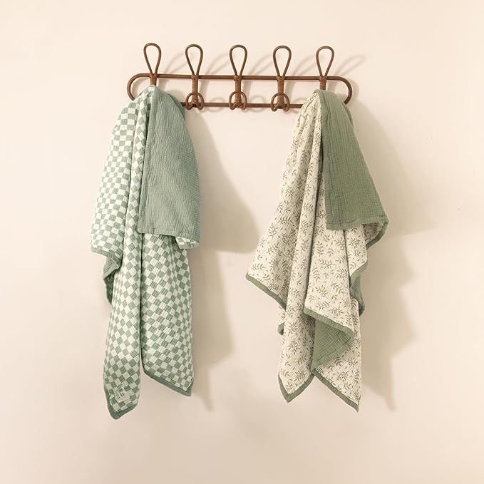 lulumoon Checkered Baby Blankets for Boys: Muslin Cotton Toddler Blanket for Daycare - Soft Lightweight for Nursery Stroller 47"× 47"（Sage Checkered）
