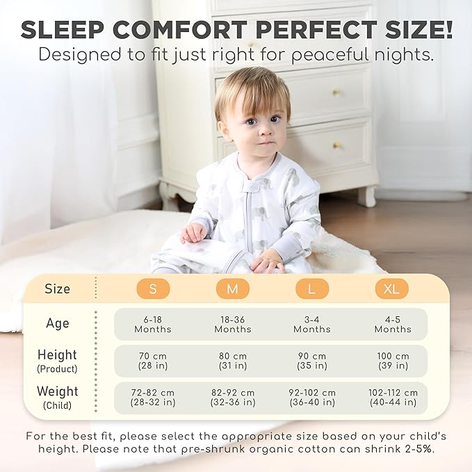 Mama Cheetah Toddler Sleep Sack with Feet, Long Sleeve 0.5 TOG Organic Cotton Baby Sleeping Bag with Legs, Wearable Blanket for Walkers w/ 2-Way Zipper, Toddler Blanket for Girls & Boys 2T