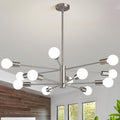 Modern Sputnik Chandeliers Light, 12 Lights Brushed Nickel Dining Room Chandelier Over Table, Height Adjustable Industrial Semi Flush Mount Mid Century Chandelier for Kitchen Island Living Room