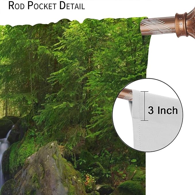 Forest Waterfall Landscape Blackout Window Curtains, Animals Tigers Waterfall Woodland Natural Window Drapes, for Living Room Bedroom 63" W X 63" L