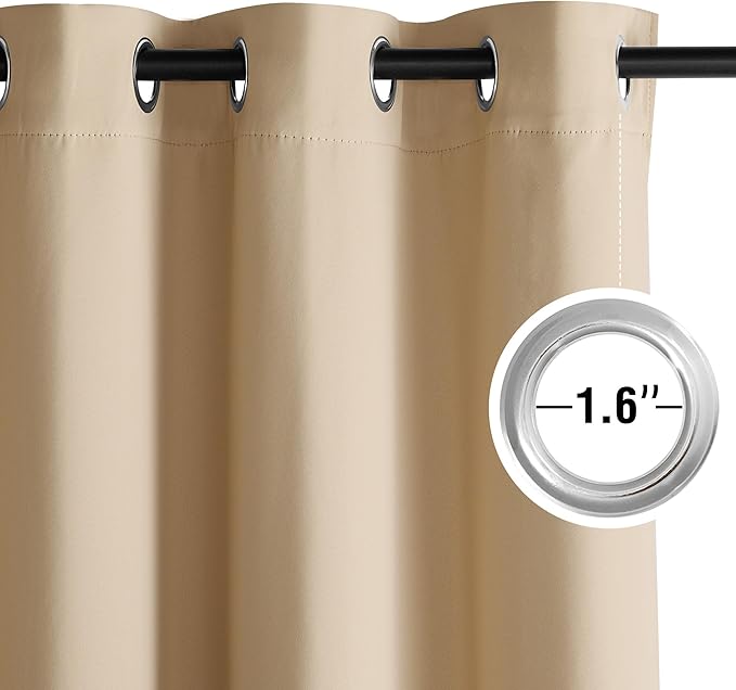 NICETOWN Biscotti Beige Blackout Thermal Grommet Curtains 2 Panels Set, W52 Soundproof Light Blocking Shades for Living Room, Bedroom, Window, Girls Room - Breathable, W52 x L84