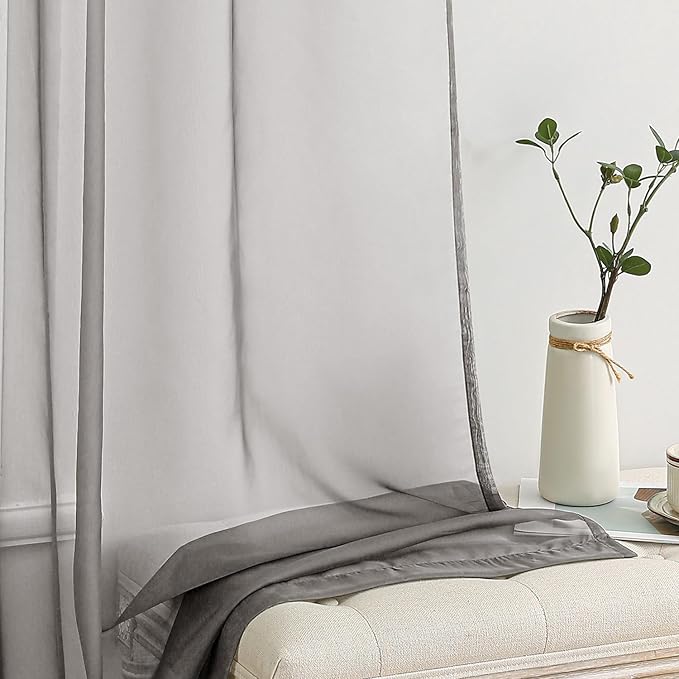 MIULEE 2 Panels Solid Color Sheer Window Curtains Elegant Window Voile Panels/Drapes/Treatment for Bedroom Living Room (54X96 Inches Grey)