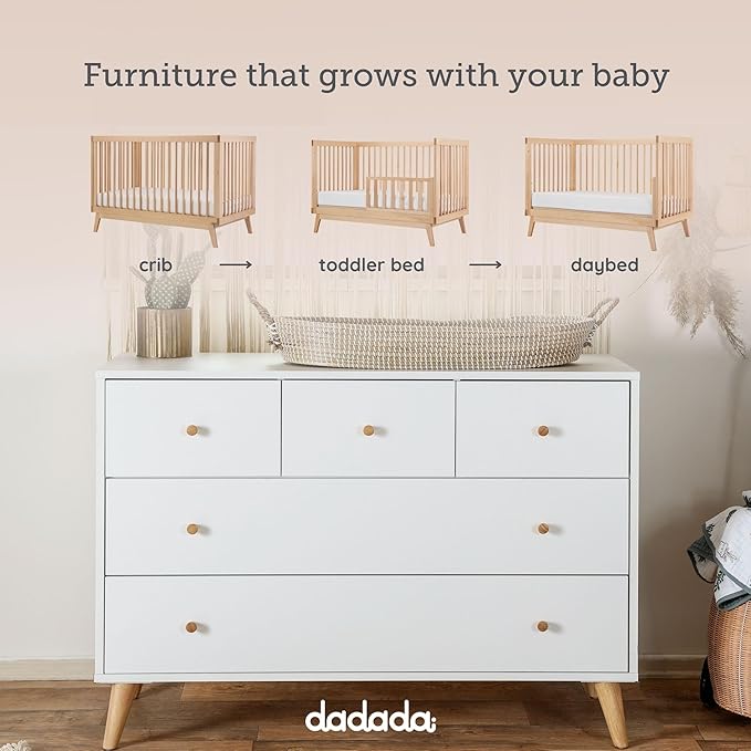 dadada Baby Harmony Set, Nursery Furniture Set. Baby Crib and Dresser Combo. Soho 3 in 1 Convertible Crib and Austin 5 Drawer Nursery Dresser. Natural Beechwood