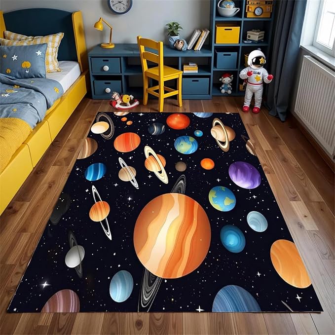 Kids Carpet Outer Space Rug,3x4ft,3D Galaxy Universe Planet Area Rugs Kids Bedroom Space Carpet Universe Solar System Planet Theme Carpets for Living Room Nursery Room Toddler Classroom Decor