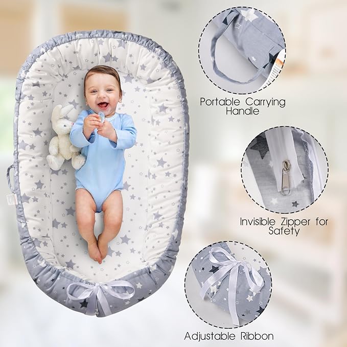 Totsi Baby Lounger with Pillow & Blanket | Ultra-Soft Baby Nest | Machine Washable Infant Lounger 0-24 Months | Adjustable Infant Nest for Travel | Baby Nest for Newborn