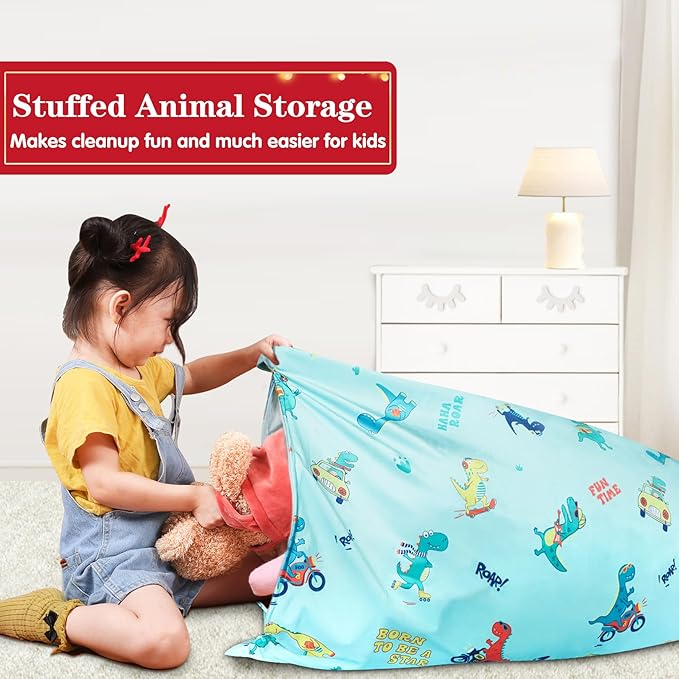 Jorbest Stuffed Animal Storage, Dinosaur Bean Bag Chair, Stuffed Animal Storage Bean Bag Chair for Kids and Adults - Cover ONLY (Dinosaur 200 L/52 Gal)