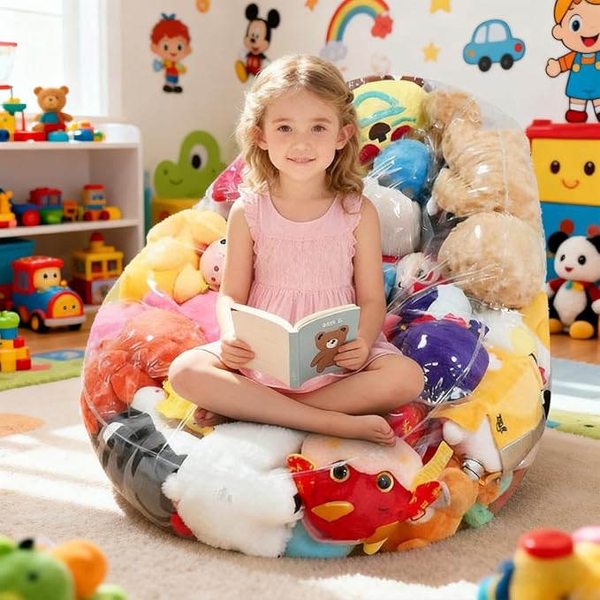 Stuffed Animal Storage Bean Bag Cover, 270L Clear Soft Toy Storage Bean Bag, Waterproof Stuffed Animal Storages Chair Cover, Large Capacity Stuffable Plush Toy Storages Kids Beans Bags Chair