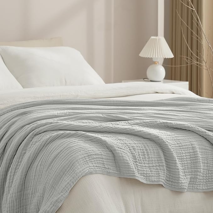 PHF Cooling Muslin Blanket King Size 104"x80", 6-Layer Lightweight Gauze Blanket Made from 35% Rayon Derived from Bamboo & 65% Cotton, Breathable & Ultra Soft Cozy, Aesthetic Home Decor, Harbor Mist