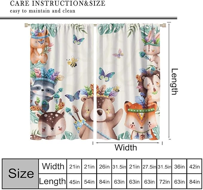 Jungle Safari Curtains, Cute Cartoon Forest Animals Pattern Blackout Window Treatments, Rod Pocket Thermal Insulated Drapes 2 Panel Sets for Children Boys Bedroom Nursery Classroom, 72" W X 63" L