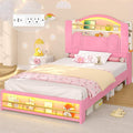 Twin Bed Frames with Storage Headboard,Twin Size Platform Bed for Girls/Kids,Velvet Upholstered Princess Bed Frame Twin,Charging Station&LED Lights,No Box Spring Needed/Noise-Free/Easy Assembly,Pink