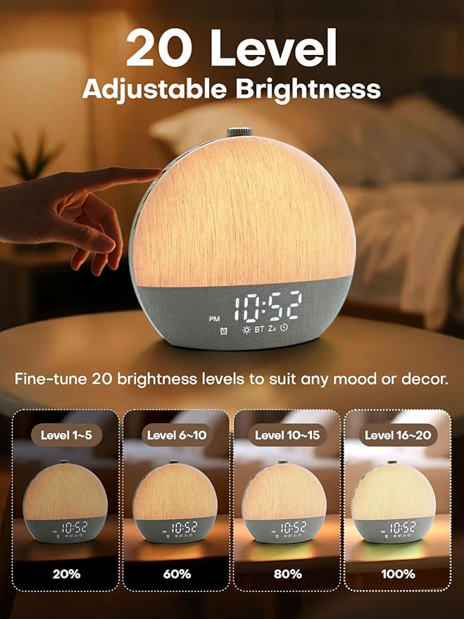 Sunrise Alarm Clock, White Noise Sound Machine, Sunlight Alarm Clocks for Bedrooms, 9 Natural Wake Up RGB Night Light, 30 Soothing Sounds for Heavy Sleepers, Baby, Kids, Adults