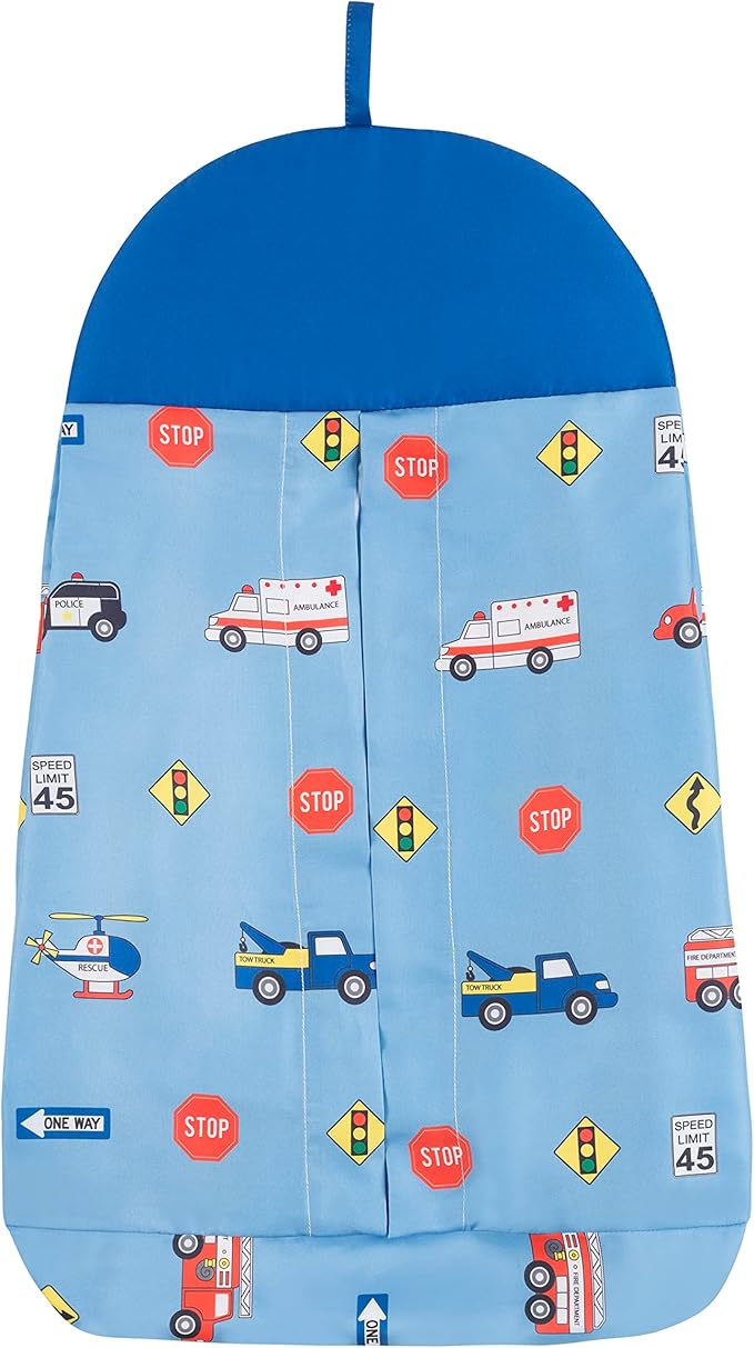 EVERYDAY KIDS 4 Piece Boys Crib Bedding Set - Little Rescuer - Includes Quilt, Fitted Sheet, Dust Ruffle and Diaper Stacker - Nursery Bedding Set - Baby Crib Bedding Set