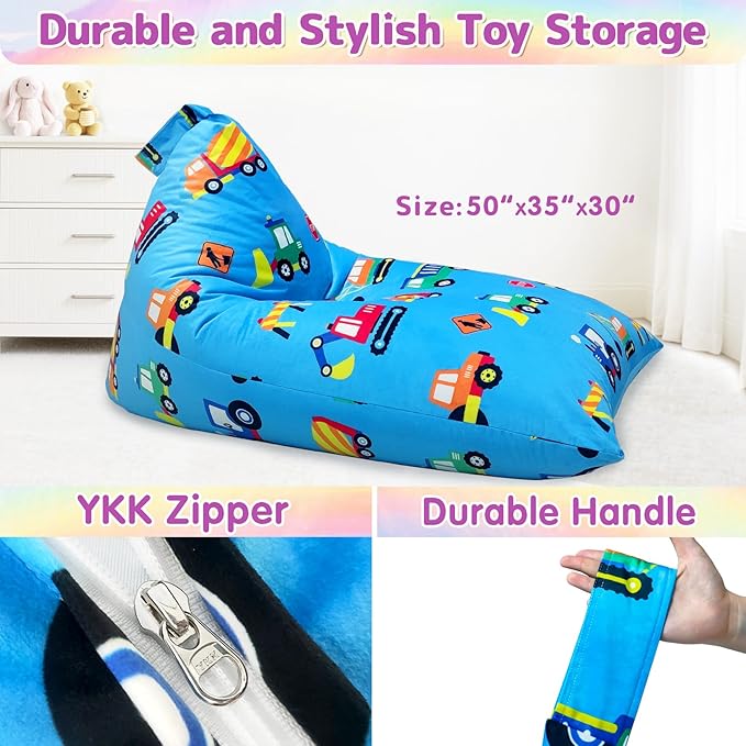 Jorbest Stuffed Animal Bean Bag Storage, Cute Construction Stuffed Animal Storage for Kids and Adults, Luxury Velvet Bean Bag Covers Only without Filling, (200 L/52 Gal)