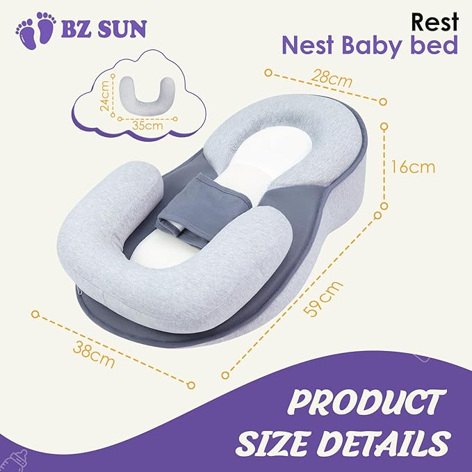 Baby Lounger Pillow, Portable Rest Nest Baby Bed, Multi-Functional Infant Lounger, Soft Non-Slip, Comfortable and Breathable, Tummy Time