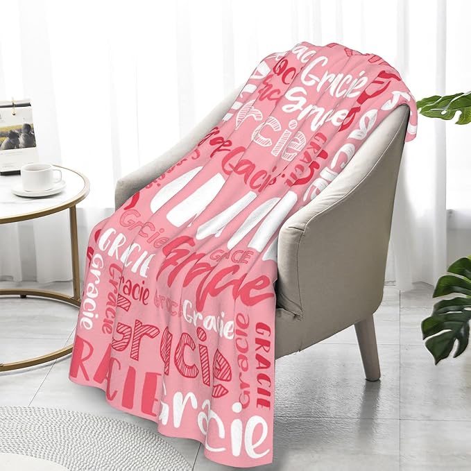 Dr.TOUGH Personalized Blankets with Name Customized Baby Blankets for Girls Boys Adults Monogrammed Blankets and Throws Christmas Birthday Mothers Fathers Valentines Day Gift (Light Pink,60''×80'')