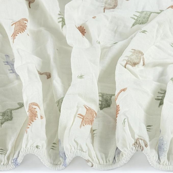 Dreamology Mini Cotton Crib Sheets,Boys,Girls,Super Soft & Breathable 1-Pack | 100% Cotton Muslin Crib Sheets Fitted for Mini Cribs, Pack and Play Sheets, 24x38 Mini Crib Sheet | Dino