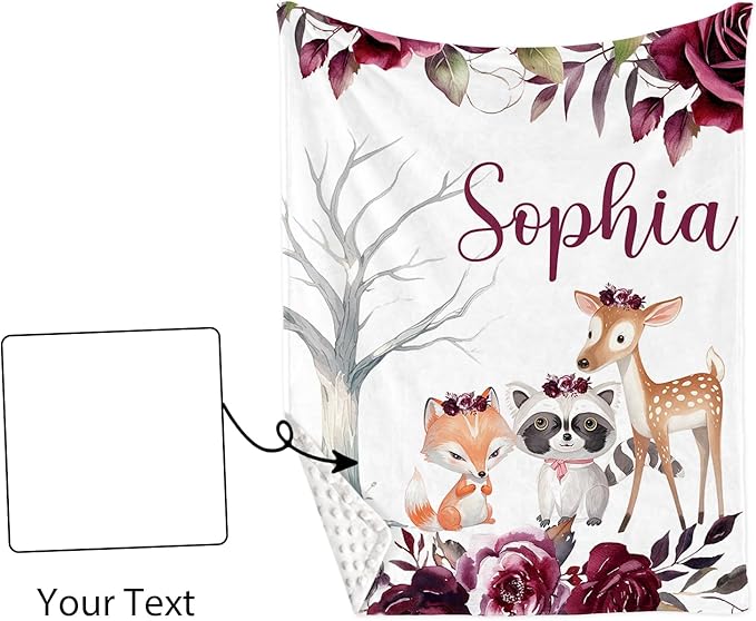 Personalized Crib Bedding Set for Boys Girls, Custom Baby Crib Sets with Name, Rose Animal Design Nursery Bedding 2 Piece - Soft Blanket with Double Layer Dotted Backing, Crib Fitted Sheet