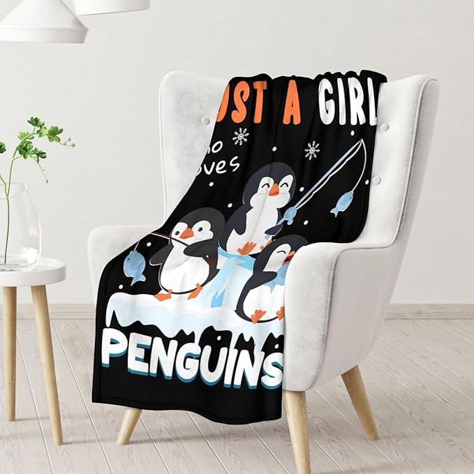 Penguin Blanket Adult - 60" x 80" Inches Cute Blanket for Women - Black Lightweight Furry Throws for Sofa, Bed & Living Room