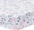 Lambs & Ivy Petals White/Pink/Gray Floral 100% Cotton Fitted Crib/Toddler Sheet