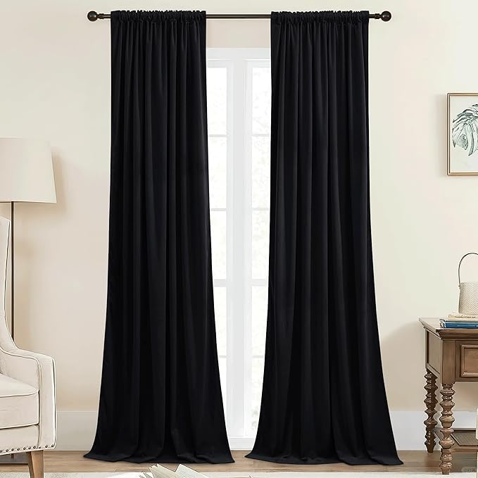 StangH Elegant Black Velvet Curtains 84 inches Long Thermal Insulated Room Darkening Drapes for Privacy & Temperature Control, Ideal for Bedroom Living Room, W42 x L84, 2 Panels