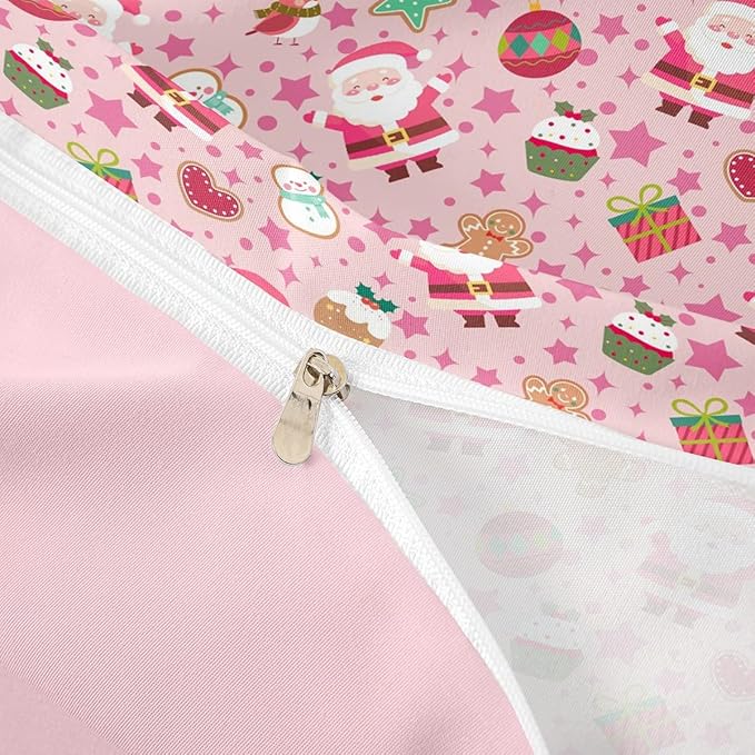 Feelyou Pink Christmas Duvet Cover Twin Size Cartoon Santa Claus Gingerbread Man Bedding Set for Boys Girls Snowman Xmas Decor Comforter Cover Reversible Pink Bedroom Decor 2Pcs