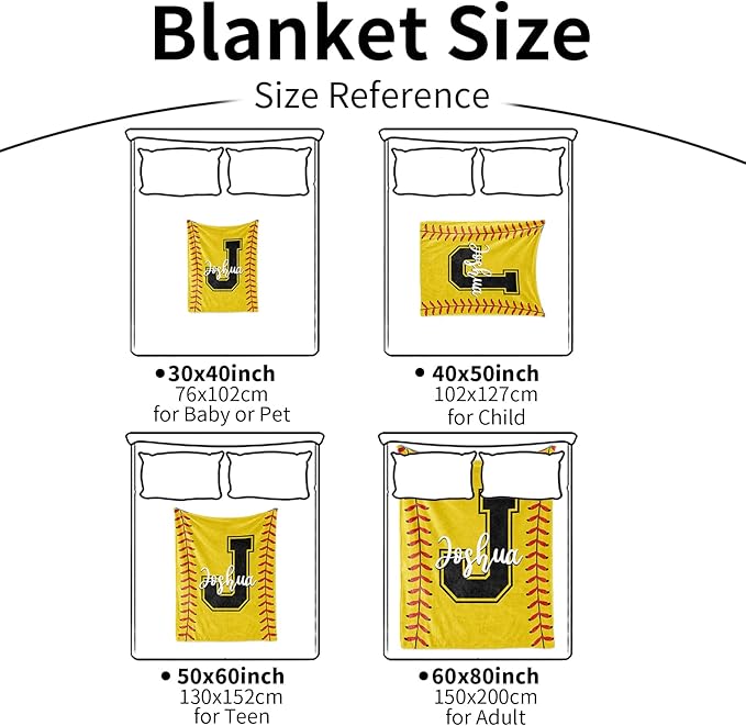 Personalized Softball Kids Blanket with Name and Number - Custom Sport Bed Blankets Gift for 0-3 Months Baby Essential and Warm 50x60inch