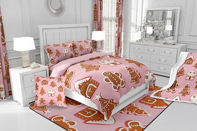 Feelyou Christmas Comforter Set Toddler Size Gingerbread Man Bedding Set for Kids Boys Girls Snowflake Duvet Quilt Xmas Tree Bedroom Decor Microfiber 2 Pcs with 1 Pillow Cases
