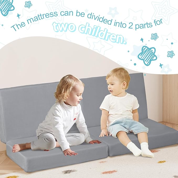 MeMoreCool Kids Foldable Floor Mattress – Glow-in-The-Dark Trifold Nap Mat Soft Plush Cover, Portable Toddler Sleeping Pad for Daycare, Travel, Playrooms, Easy to Clean