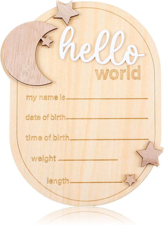 Lusofie Baby Announcement Sign Wooden Moon And Stars Welcome Baby Sign Baby Name Sign For Baby Announcement Birth Announcement Sign For Photo Props Baby Shower Hospital Nursery