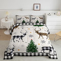 Kids Deer Silhouette Comforter Set Twin Size,Snowflake Pine Trees Bedding,Girls Boys Adults Bedroom/Xmas Cabin Decor,Geometric Grids Plaid Down Comforter,Rustic Farmhouse Duvet Insert,1 Pillowcase