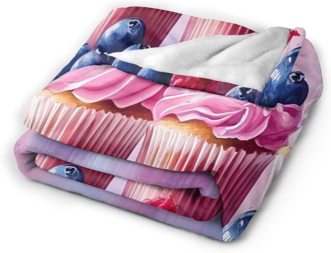 Tijuboni Pink Cupcakes Throw Blanket Dessert Gifts for Girls Women Boys Men Kids Adults Soft Flannel Fleece Blanket for Couch Sofa Bed Home Decor 60"x80"