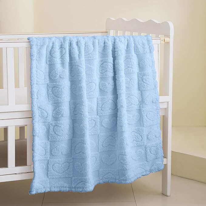 Soft Cozy Fleece Baby Blanket Heart Checkered Pattern Fluffy Plush Receiving Blanket for Newborn Infant Toddler, Warm Crib Stroller Blanket for Boys Girls 30"x40", Light Blue