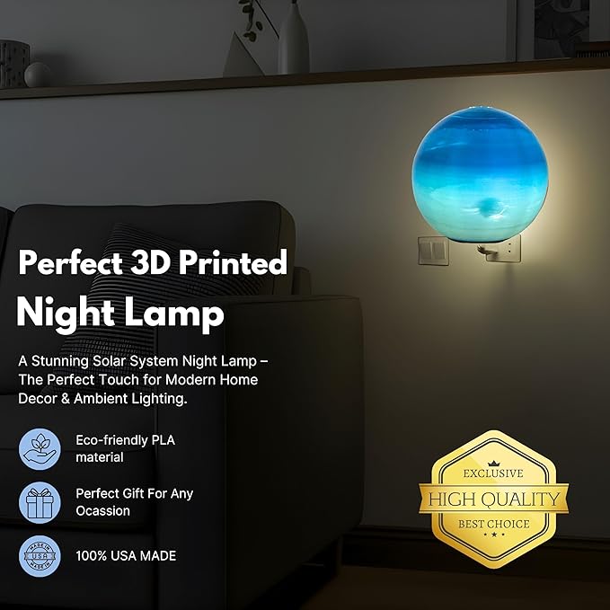 Neptune Night Lights | 4" Neptune Night Lamp LED Light | 3D Solar System NightLight, Planet Home Décor, Space Nursery, Kids Room, Space Gift, Birthday Gifts, Bedroom Decorations
