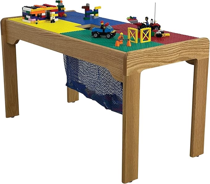 Fun Builder® #1 Rated American-Made 4 Color Lego® Compatible Solid Wood Table with Built-in Storage(Patent)-NO Tools-Only 5 Minute Assembly(Patent)-Built to Last Generations! 32"x16"-Ages 5 & UP
