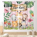 Kids Safari Animals Curtains, Cartoon Giraffe Elephant Monkey Woodland Jungle Tropical Leaf Pink Window Curtains for Boys Girls Baby Living Room Bedroom Nursery Classroom 2 Panels, 55"x63" Inch