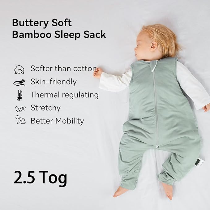 BubblePanda Rayon Made From Bamboo Toddler Sleep Sack with Feet 3t-4t Months 2.5 Tog Winter Ultra Soft Warm Baby Sleep Bag Walker Quilted Thick Wearable Blanket with Legs 2-Way Zipper