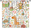 Cute Monkeys Curtains, Zoo Theme Cartoon Funny Animals Crocodile Giraffe Turtle with Flowers Print Thermal Insulation Window Drapes for Kids Boys Girls Baby Bedroom Living Room 84x84in
