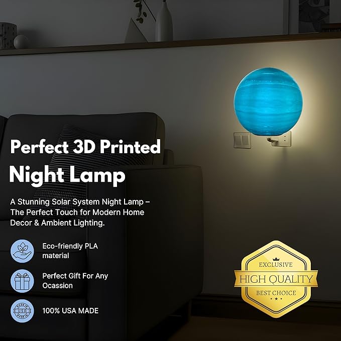 Moon Night Lights | Night Lamp LED Light | 3D Solar System NightLight, Planet Home Décor, Space Nursery, Kids Room, Space Gift, Birthday Gifts, Bedroom Decorations (Uranus, 6 Inch)