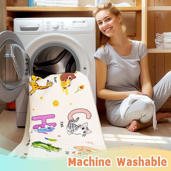 Kids Rugs for Playroom, 3x4 Feet Educational Rug for Learn The ABC Alphabet, Soft Machine Washable Non-Slip Cute Cartoon Animals Carpet for Classroom Toddler Nursery Kids Room Decor, Beige