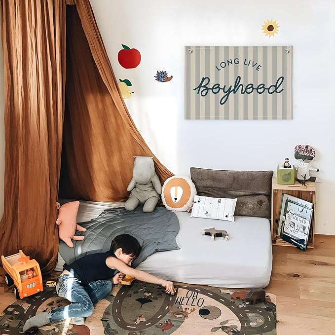 Long Live Boyhood Banner Boy Room Decor, Banner Flag Nursery Playroom Wall Decor for Boys Bedroom Living Room Dorm Toddler Decorations Teen Boy Room Kid Banners Wall Hanging Linen Flag30x20
